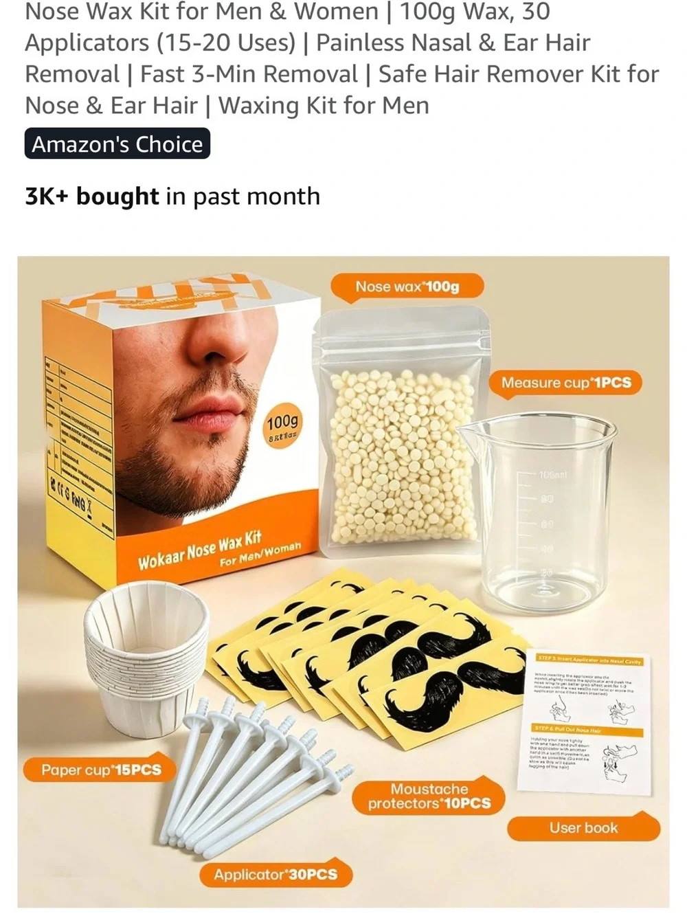 Wokaar Nose Wax Kit NIB 100g Men Women Hair Removal Ear